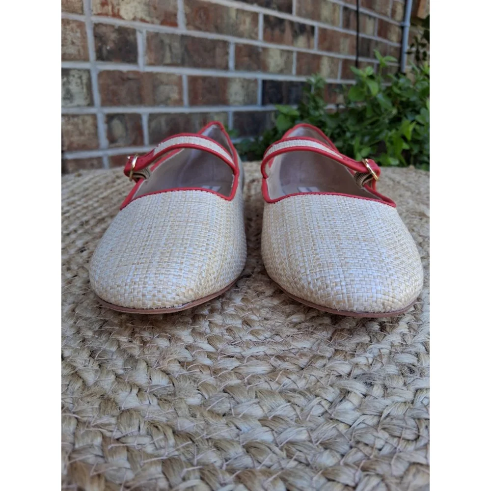 Antonio Melani Ruth Raffia Mary Jane Flats & Loafers Size 9 Beige Red EUC - Picture 3 of 11